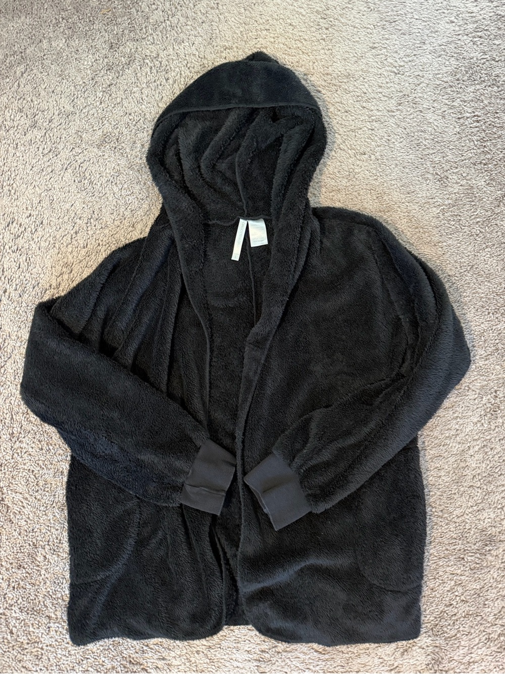 Soft Fleece Black Hooded Plush Cardigan